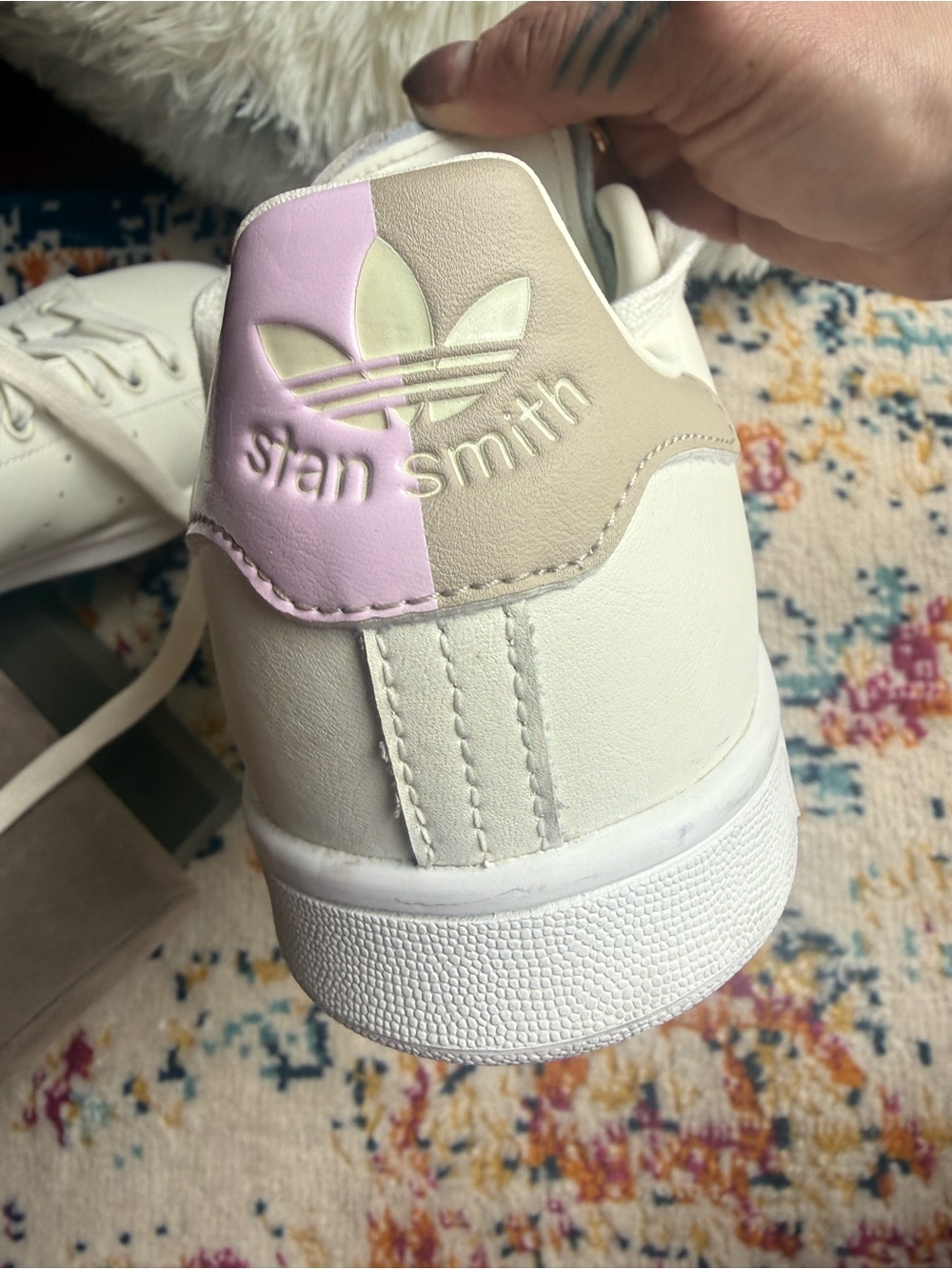 adidas Stan Smith womens Sneakers in Cream with Pink Heel Tabs - Picture 4 of 11